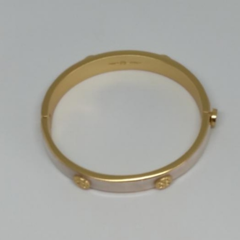 SOLD! Tory Burch Natural MOP & Matte Gold Bangle Style Bracelet - Picture 2 of 8